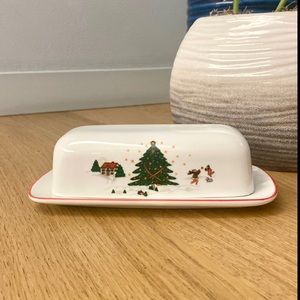 Vintage Kopin, Porcelain “Christmas Pleasure” Butter dish